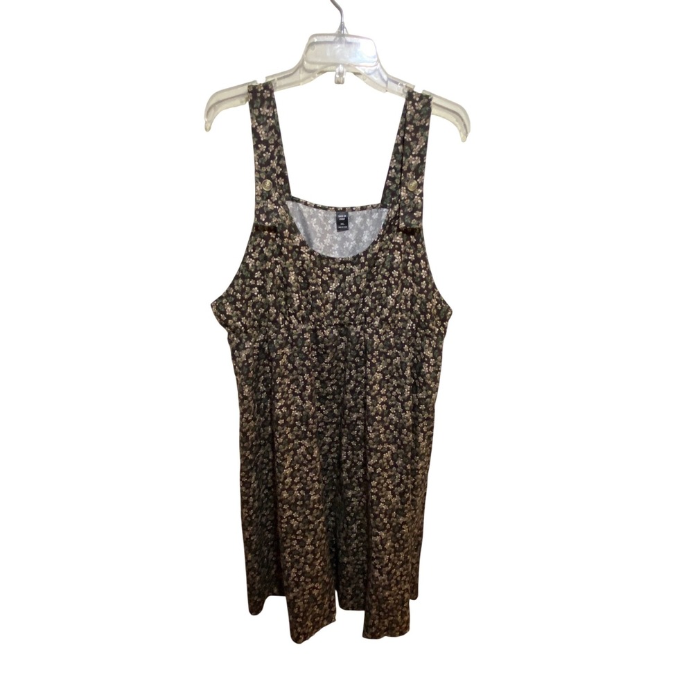 Shein Curve Floral Pinafore Overall Dress 2XL Brown Corduroy Ribbed Plus Size